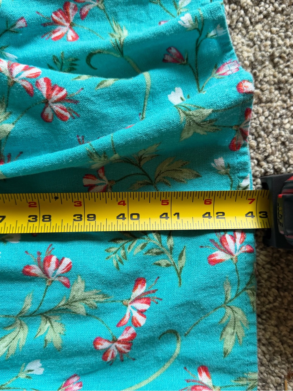Turquoise Floral Collared Tiered Button Front Midi ShirtDress Pockets Linen Sz S - Picture 7 of 10